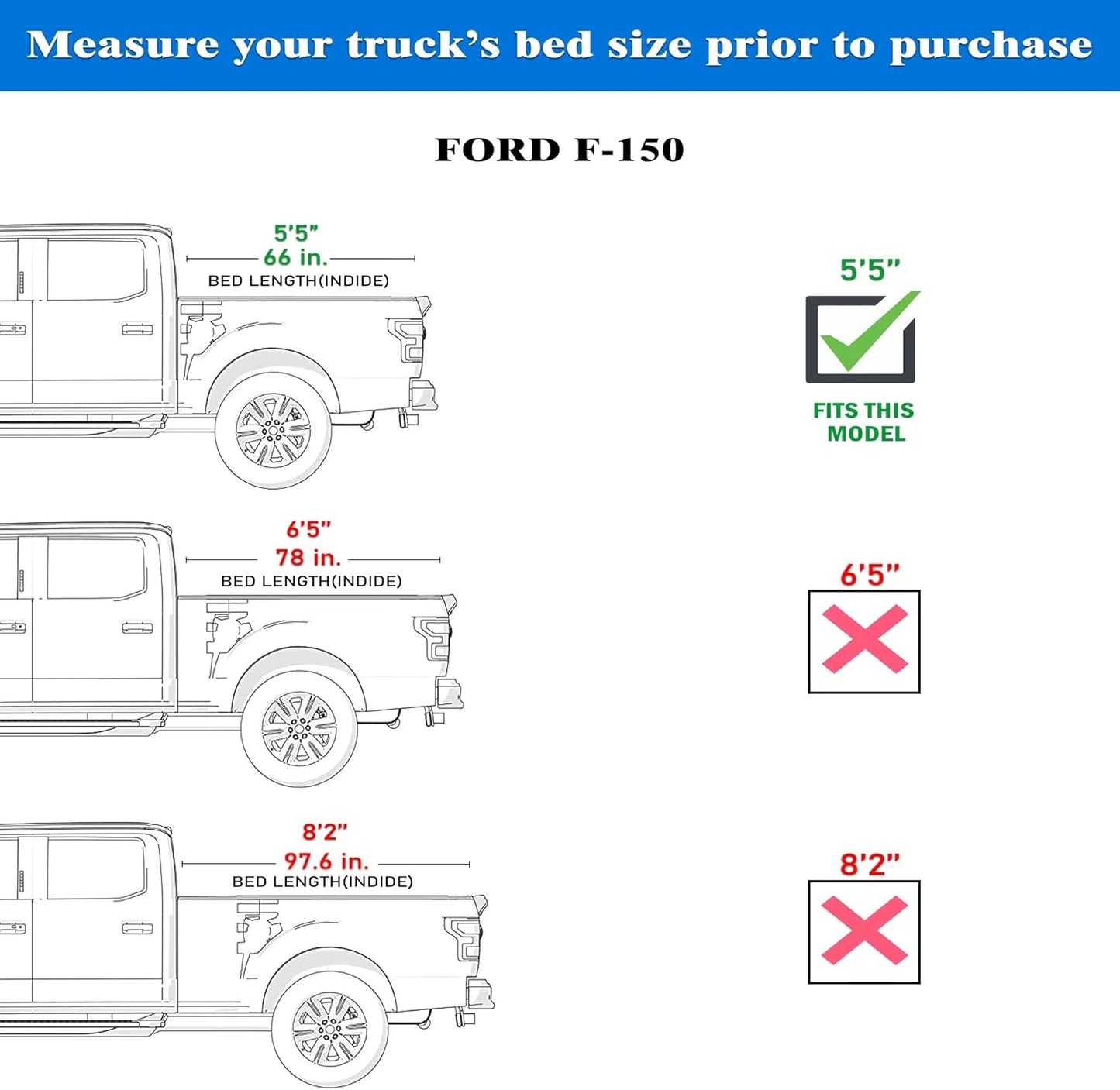 Hard Trifold Truck Bed Tonneau Cover |CFHT016 | Fits 2015-2025 Ford F150 | F150 Lightning 5'5"Bed (66")