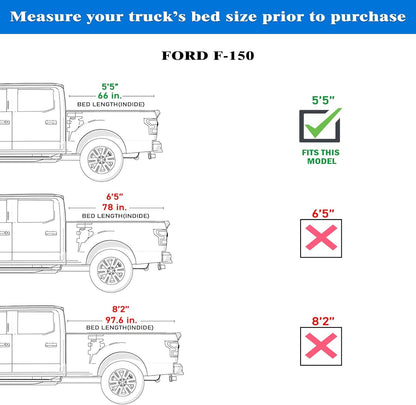 Hard Trifold Truck Bed Tonneau Cover |CFHT016 | Fits 2015-2025 Ford F150 | F150 Lightning 5'5"Bed (66")