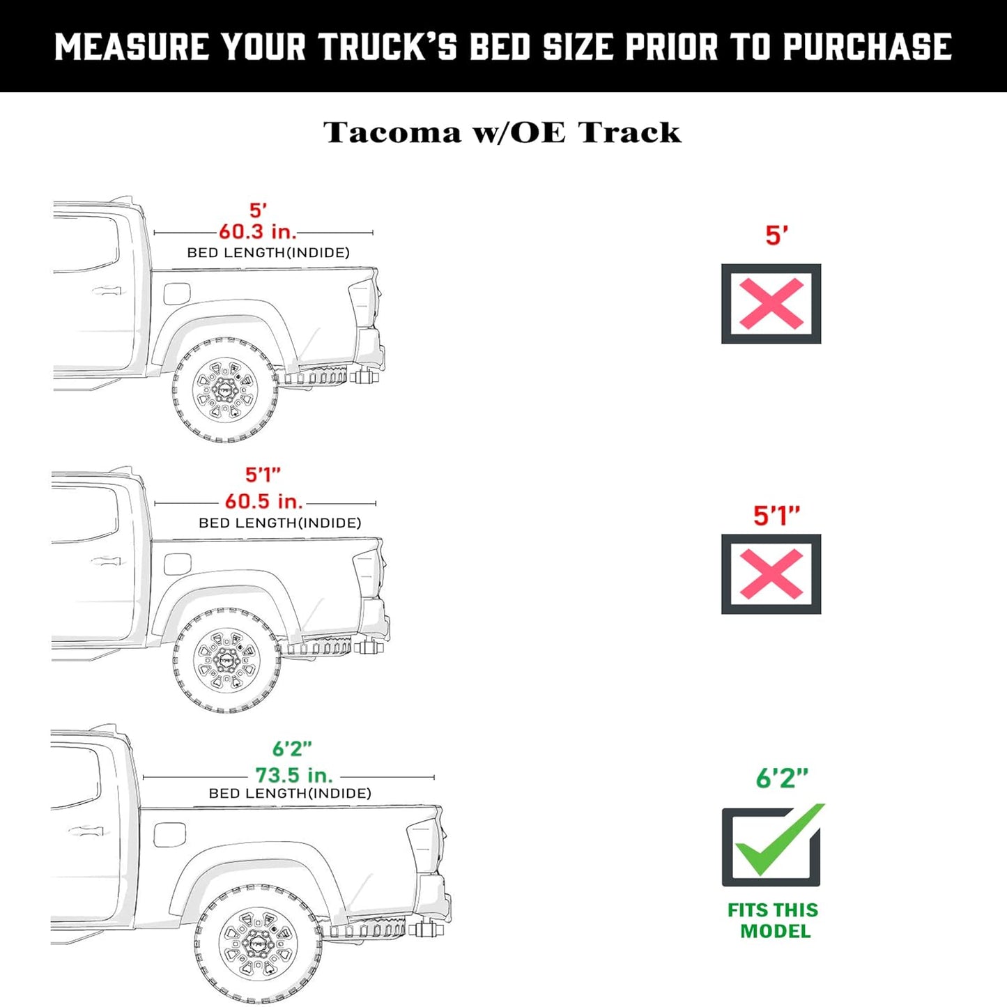 Hard Trifold Truck Bed Tonneau Cover |CFHT020| Fits 2005-2015 Toyota Tacoma w/OE Track System 6' 2" Bed (73.5")