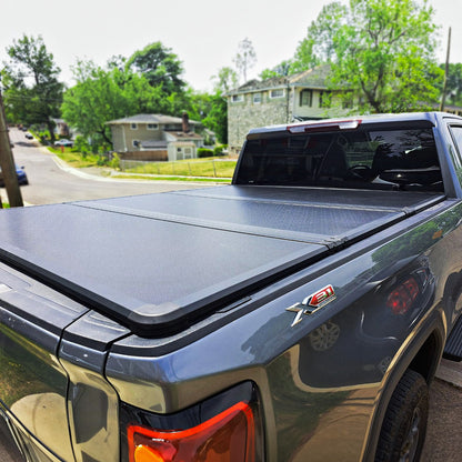 Hard Trifold Truck Bed Tonneau Cover |CFHT030| Fits 2019-2025 Chevy/GMC Silverado/Sierra, Works w/MultiPro/Flex Tailgate 6' 7" Bed (79.4")