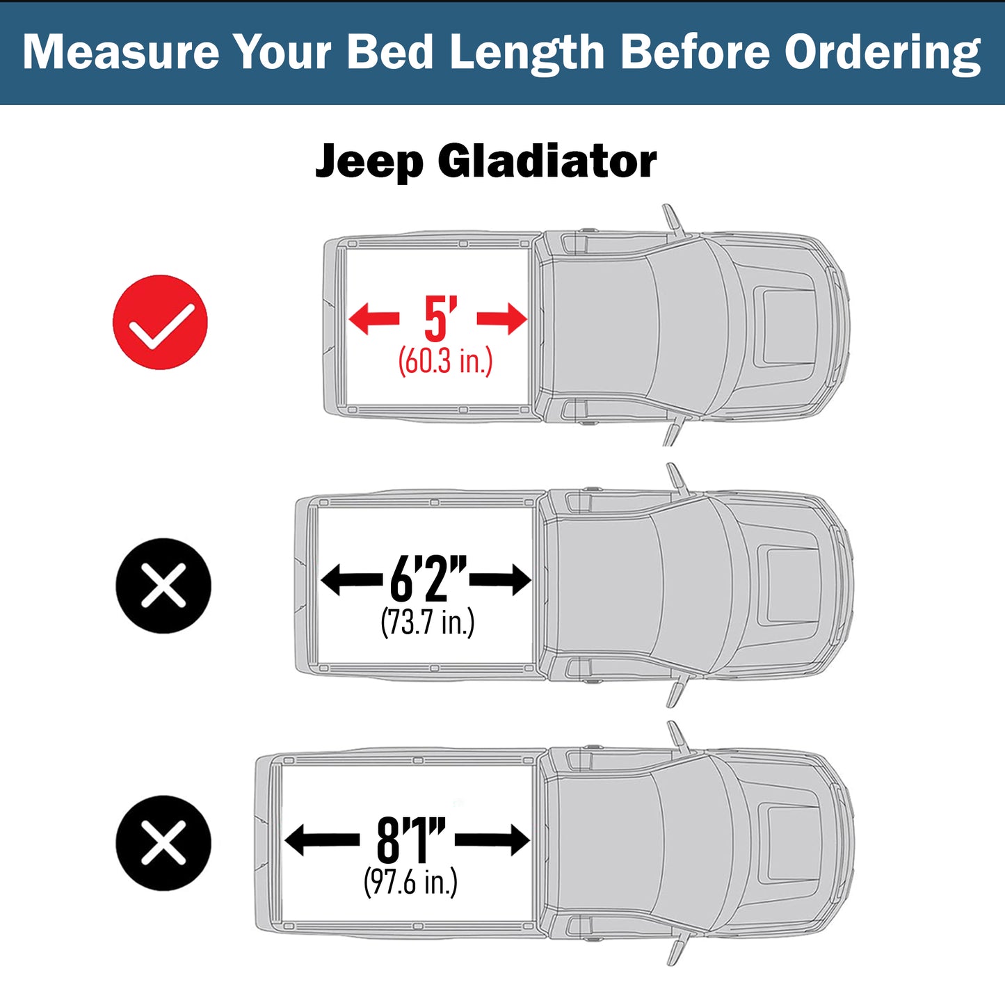 Jeep Gladiator 2020-2025 Soft Trifold Truck Bed Tonneau Cover 5' Bed (60.3")