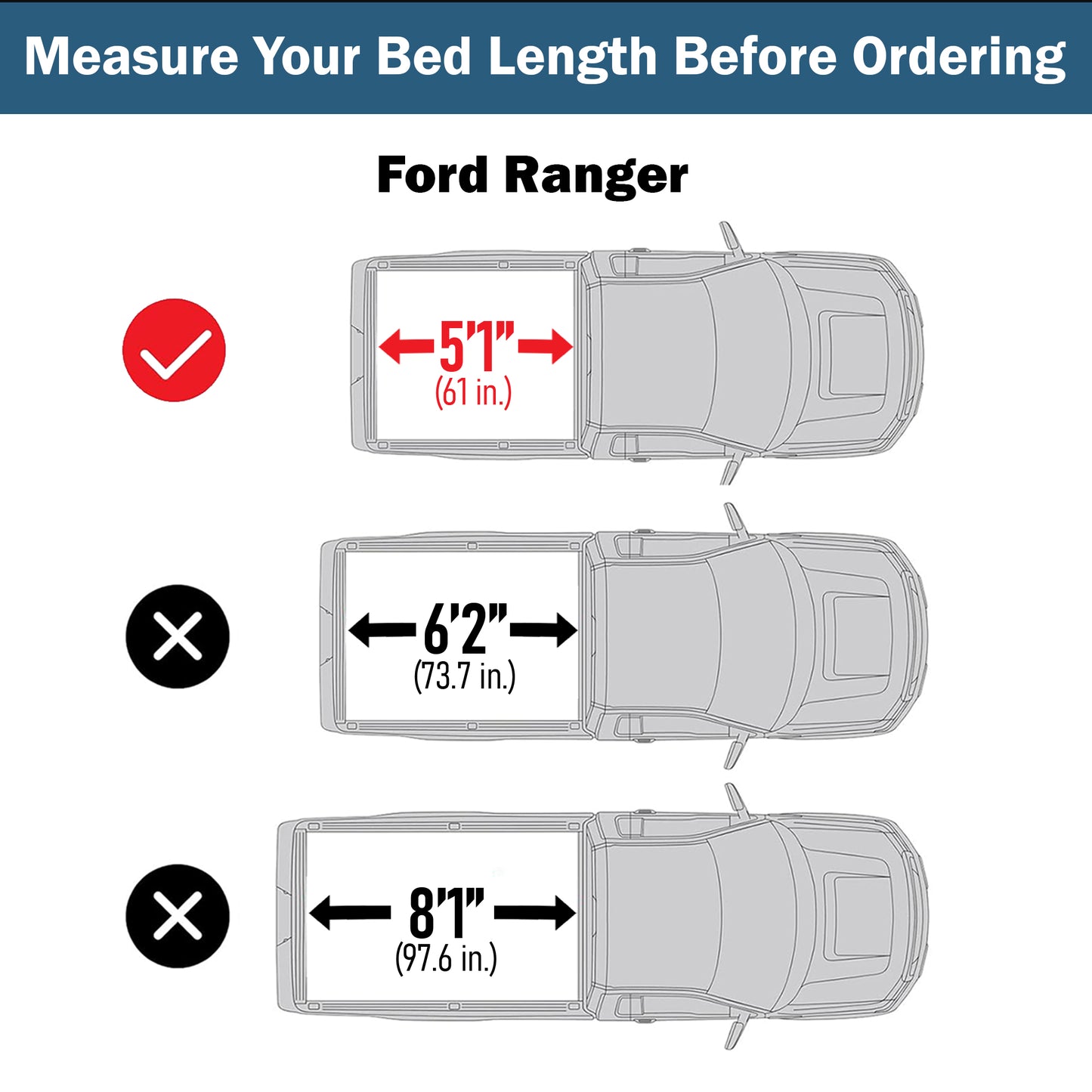 Ford Ranger 2019-2025 Soft Trifold Truck Bed Tonneau Cover 5'1" Bed (61")