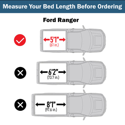 Ford Ranger 2019-2025 Soft Trifold Truck Bed Tonneau Cover 5'1" Bed (61")